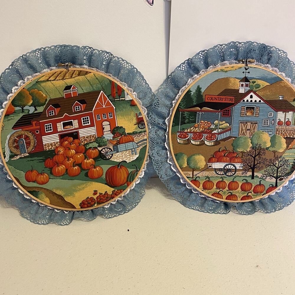 Vintage Country Store Wall Art Farmhouse Fall Season Autumn Halloween Hoop 10”